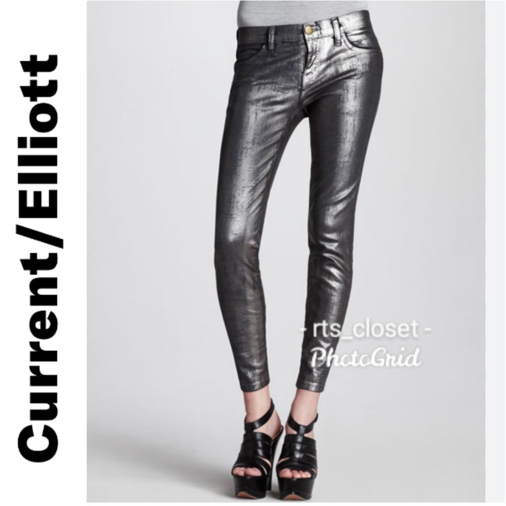 Current/Elliott, The Stiletto Silver Coated Foil Skinny Jeans
